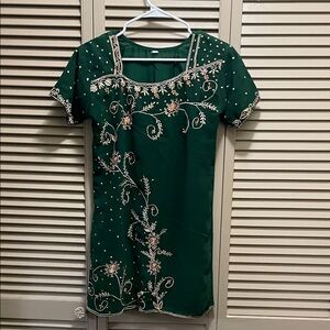 Embroidered Green Short Sleeve tunic